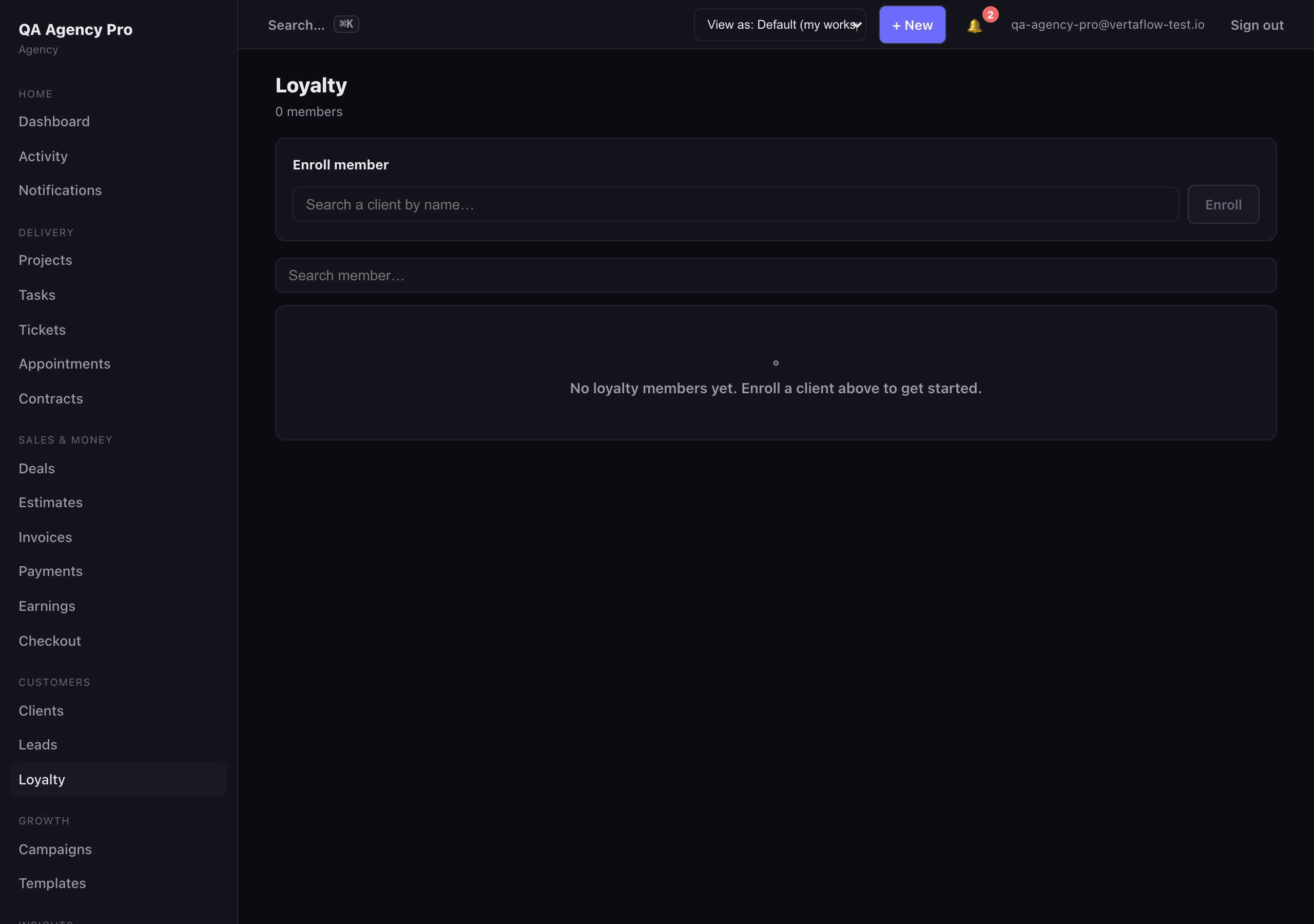 The loyalty members list with points, tier, and lifetime spend