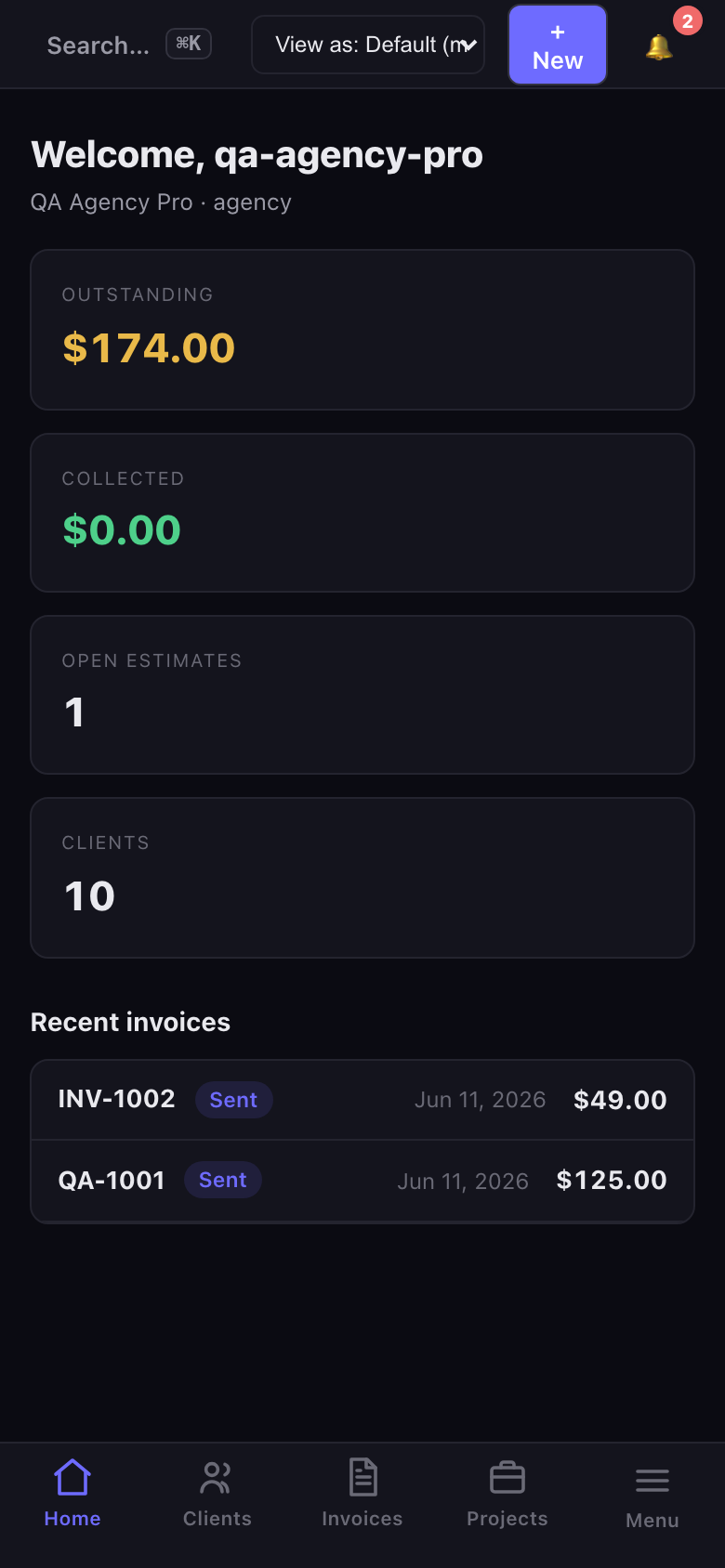 The VertaFlow dashboard running as an installed app on a phone